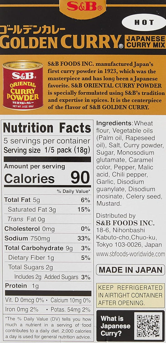 S&B Golden Curry Japanese Sauce Mix — Hot, 3.2 oz